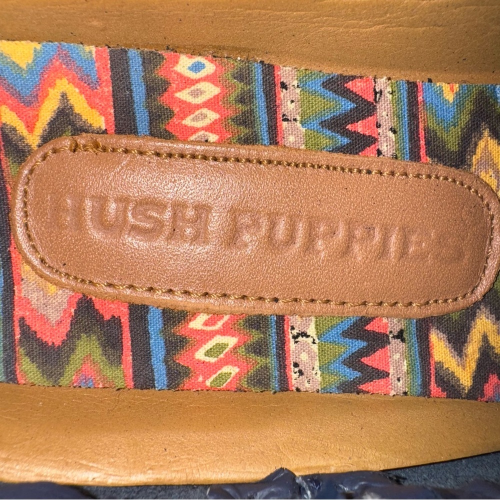 Women’s Hush Puppies Blue Leather moccasins 5.5 Woven Stitch Turquoise Detail - Picture 7 of 8